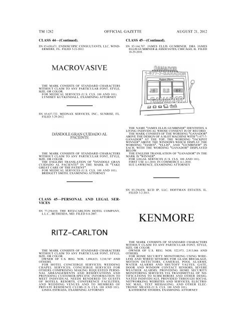 MARKS PUBLISHED FOR OPPOSITION - United States Patent and ...