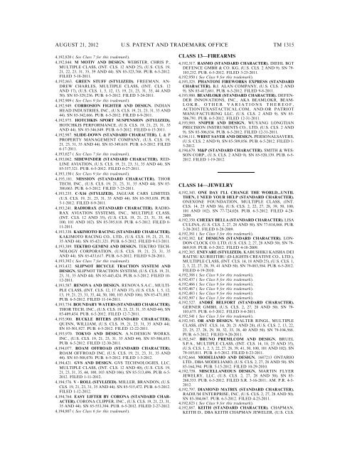 MARKS PUBLISHED FOR OPPOSITION - United States Patent and ...