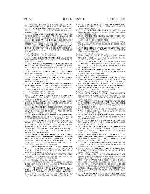 MARKS PUBLISHED FOR OPPOSITION - United States Patent and ...