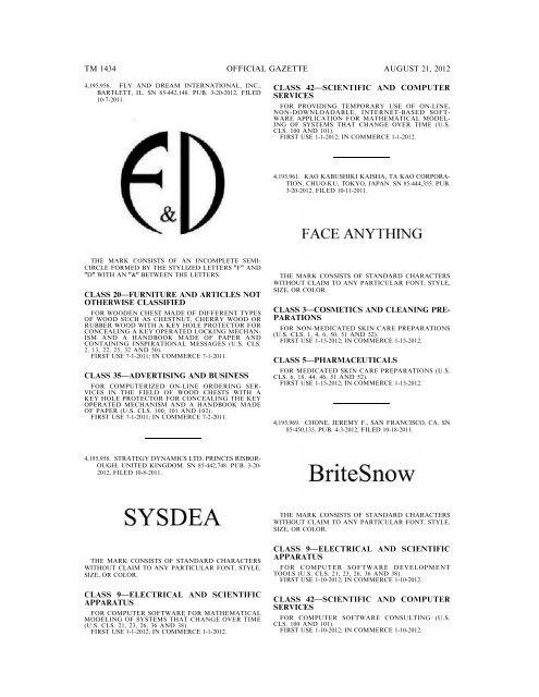 MARKS PUBLISHED FOR OPPOSITION - United States Patent and ...