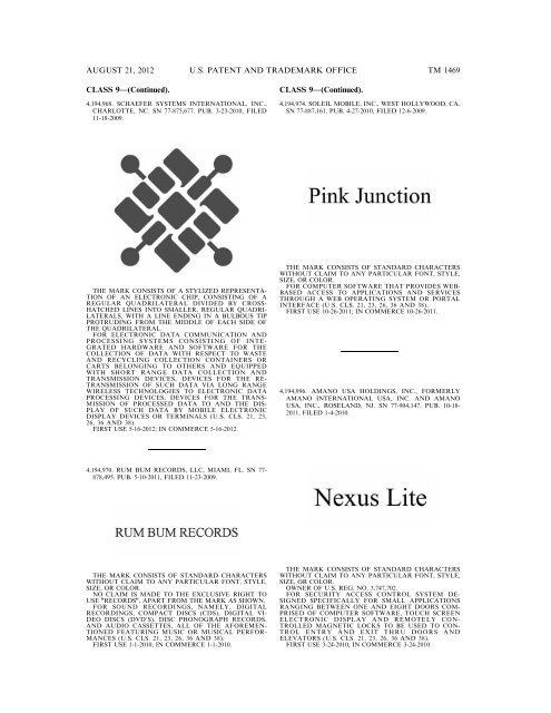 MARKS PUBLISHED FOR OPPOSITION - United States Patent and ...