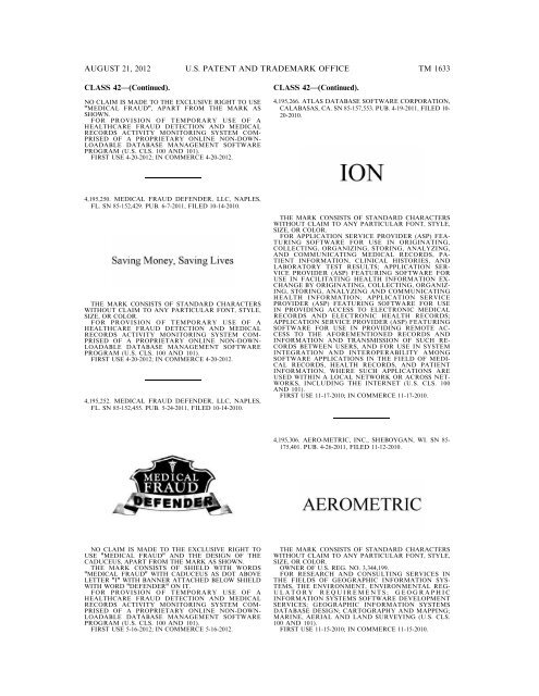 MARKS PUBLISHED FOR OPPOSITION - United States Patent and ...