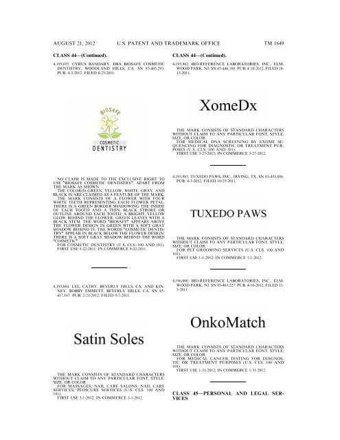 MARKS PUBLISHED FOR OPPOSITION - United States Patent and ...