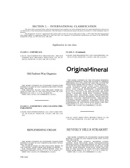 MARKS PUBLISHED FOR OPPOSITION - United States Patent and ...