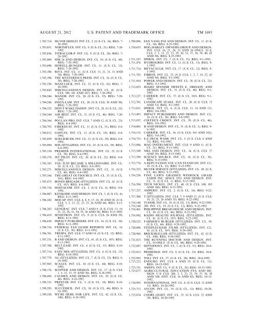 MARKS PUBLISHED FOR OPPOSITION - United States Patent and ...