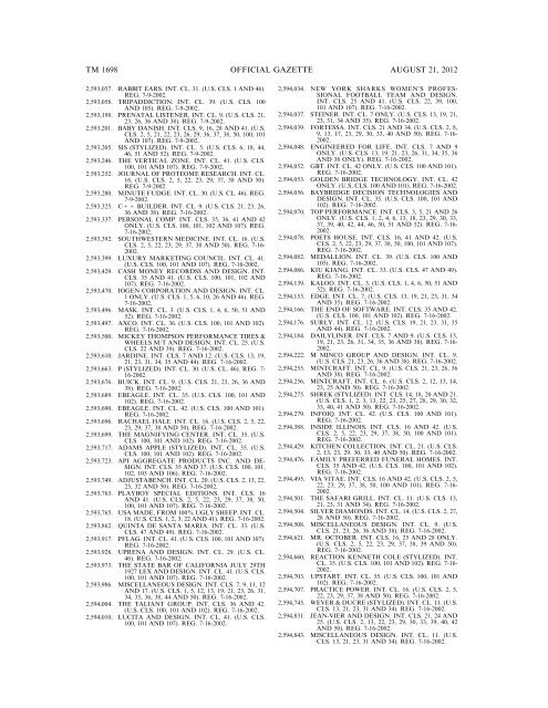 MARKS PUBLISHED FOR OPPOSITION - United States Patent and ...