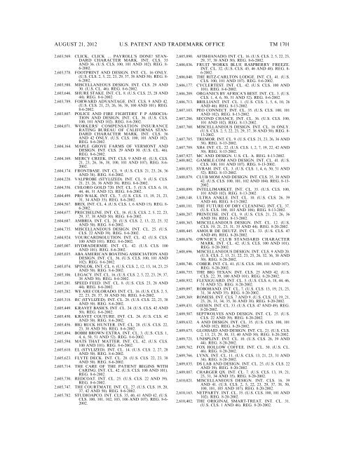 MARKS PUBLISHED FOR OPPOSITION - United States Patent and ...