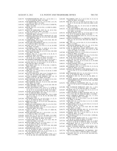 MARKS PUBLISHED FOR OPPOSITION - United States Patent and ...