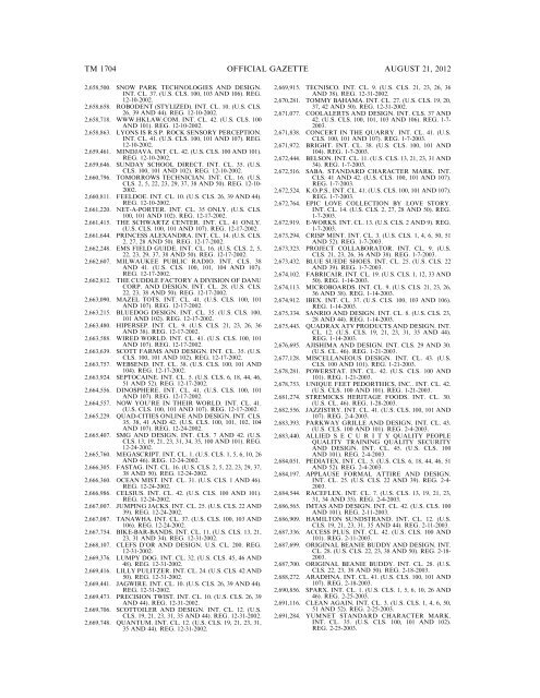 MARKS PUBLISHED FOR OPPOSITION - United States Patent and ...