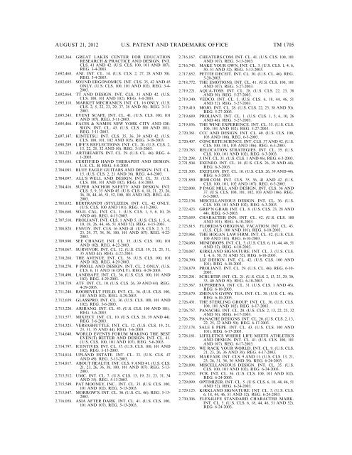 MARKS PUBLISHED FOR OPPOSITION - United States Patent and ...