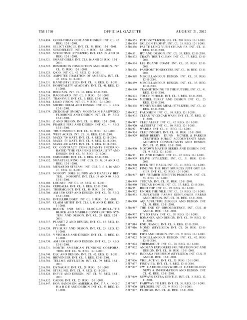 MARKS PUBLISHED FOR OPPOSITION - United States Patent and ...