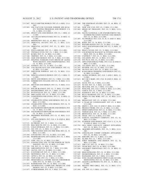 MARKS PUBLISHED FOR OPPOSITION - United States Patent and ...