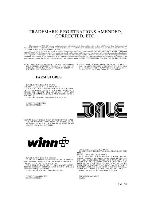 MARKS PUBLISHED FOR OPPOSITION - United States Patent and ...