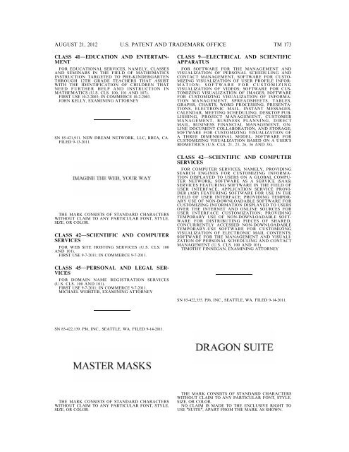 MARKS PUBLISHED FOR OPPOSITION - United States Patent and ...