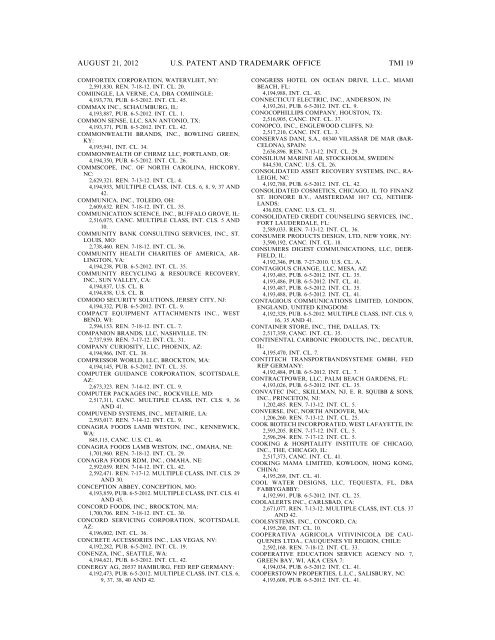 MARKS PUBLISHED FOR OPPOSITION - United States Patent and ...