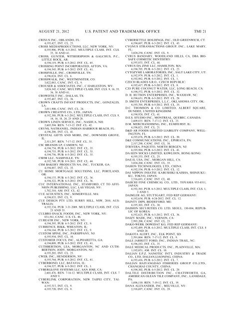 MARKS PUBLISHED FOR OPPOSITION - United States Patent and ...