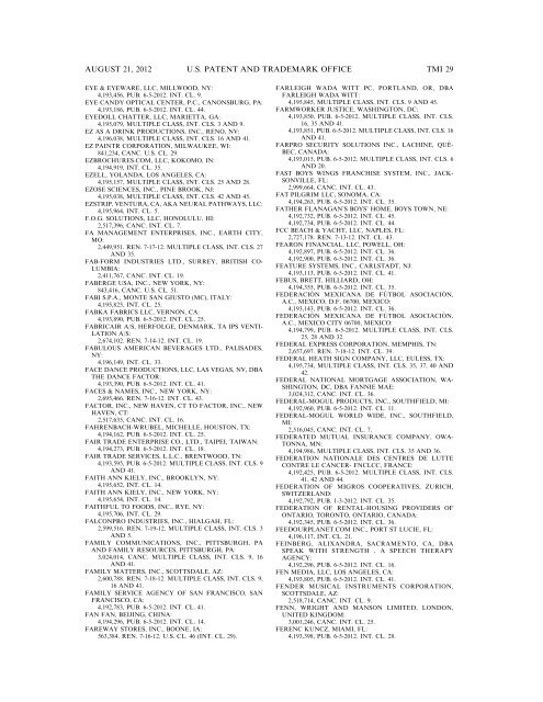 MARKS PUBLISHED FOR OPPOSITION - United States Patent and ...