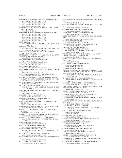 MARKS PUBLISHED FOR OPPOSITION - United States Patent and ...