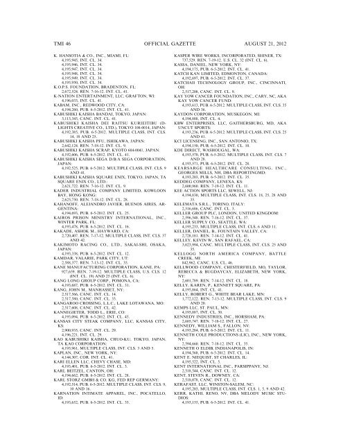 MARKS PUBLISHED FOR OPPOSITION - United States Patent and ...