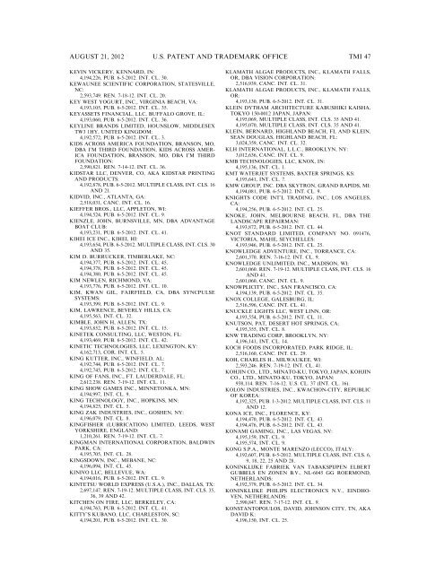 MARKS PUBLISHED FOR OPPOSITION - United States Patent and ...