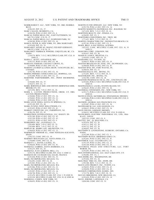 MARKS PUBLISHED FOR OPPOSITION - United States Patent and ...