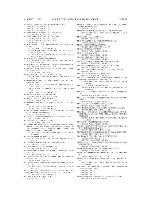 MARKS PUBLISHED FOR OPPOSITION - United States Patent and ...