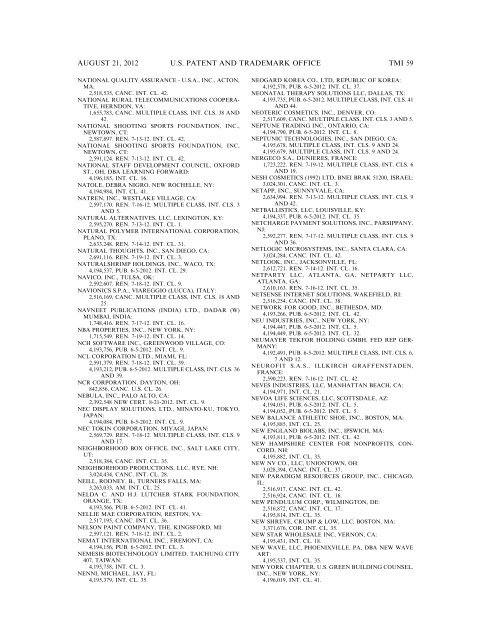 MARKS PUBLISHED FOR OPPOSITION - United States Patent and ...