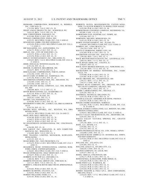 MARKS PUBLISHED FOR OPPOSITION - United States Patent and ...