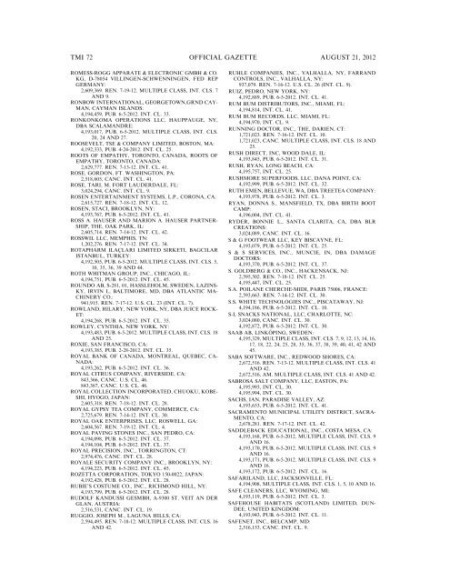 MARKS PUBLISHED FOR OPPOSITION - United States Patent and ...