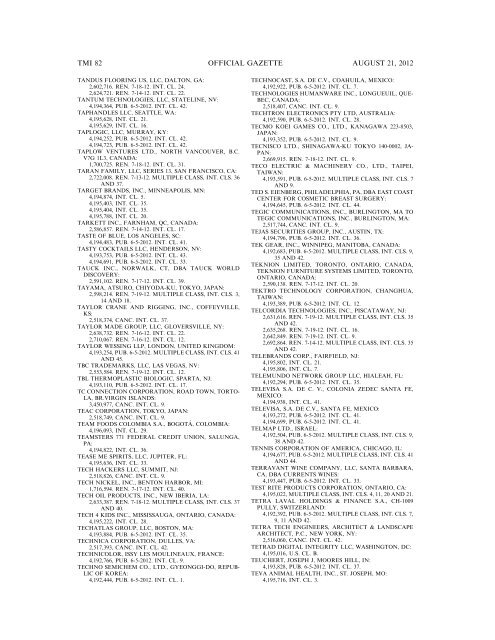 MARKS PUBLISHED FOR OPPOSITION - United States Patent and ...