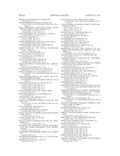 MARKS PUBLISHED FOR OPPOSITION - United States Patent and ...