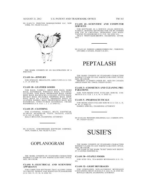 MARKS PUBLISHED FOR OPPOSITION - United States Patent and ...