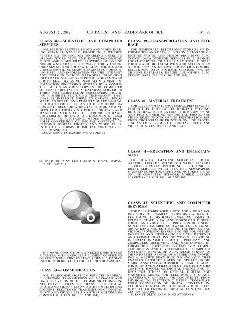 MARKS PUBLISHED FOR OPPOSITION - United States Patent and ...