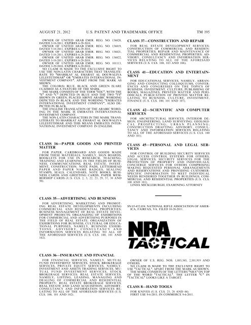 MARKS PUBLISHED FOR OPPOSITION - United States Patent and ...