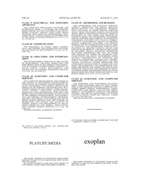 MARKS PUBLISHED FOR OPPOSITION - United States Patent and ...