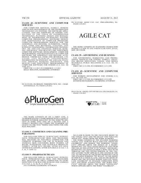 MARKS PUBLISHED FOR OPPOSITION - United States Patent and ...