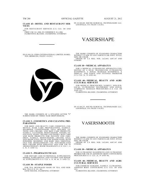 MARKS PUBLISHED FOR OPPOSITION - United States Patent and ...