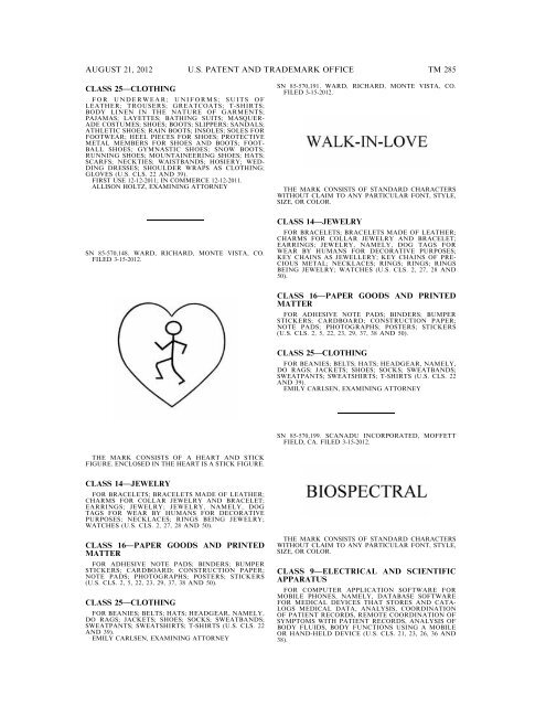 MARKS PUBLISHED FOR OPPOSITION - United States Patent and ...