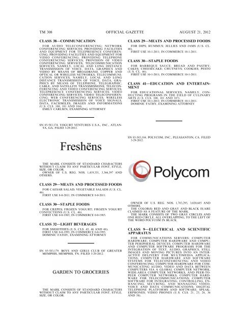 MARKS PUBLISHED FOR OPPOSITION - United States Patent and ...