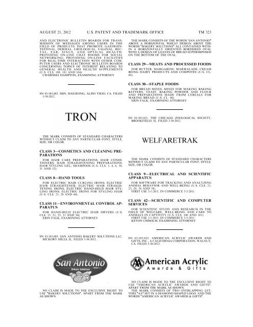 MARKS PUBLISHED FOR OPPOSITION - United States Patent and ...