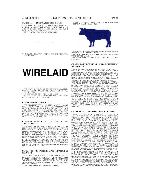 MARKS PUBLISHED FOR OPPOSITION - United States Patent and ...