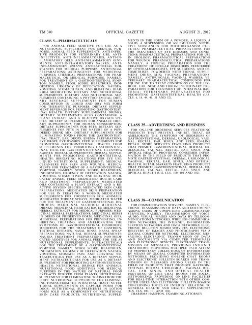 MARKS PUBLISHED FOR OPPOSITION - United States Patent and ...