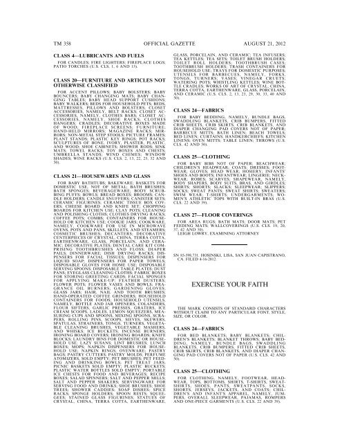 MARKS PUBLISHED FOR OPPOSITION - United States Patent and ...