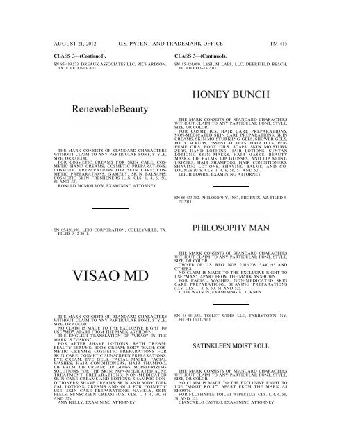 MARKS PUBLISHED FOR OPPOSITION - United States Patent and ...