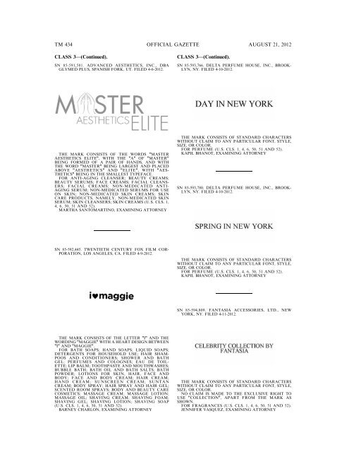 MARKS PUBLISHED FOR OPPOSITION - United States Patent and ...