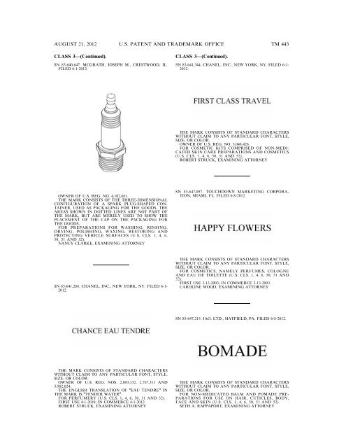 MARKS PUBLISHED FOR OPPOSITION - United States Patent and ...