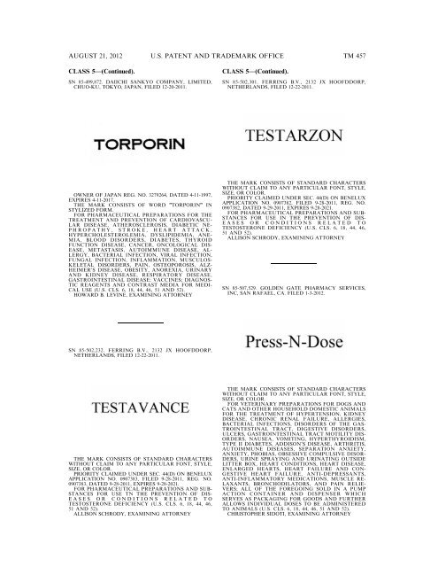 MARKS PUBLISHED FOR OPPOSITION - United States Patent and ...