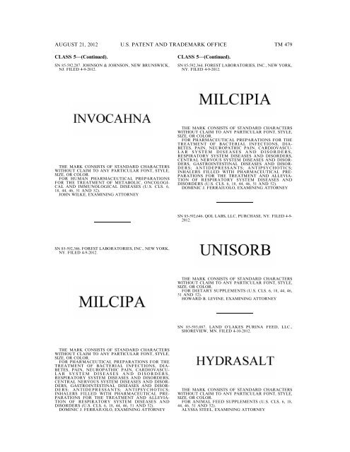 MARKS PUBLISHED FOR OPPOSITION - United States Patent and ...