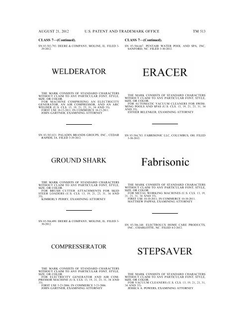 MARKS PUBLISHED FOR OPPOSITION - United States Patent and ...