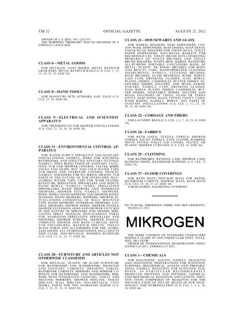 MARKS PUBLISHED FOR OPPOSITION - United States Patent and ...